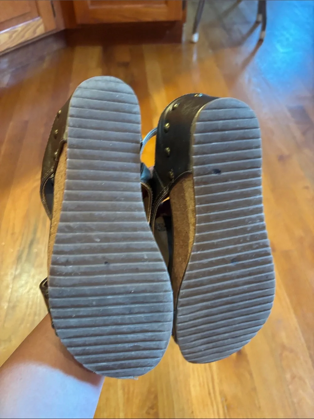 Corky’s Carley Metallic Bronze Wedge Sandals with Stud Detail - Women Size 6